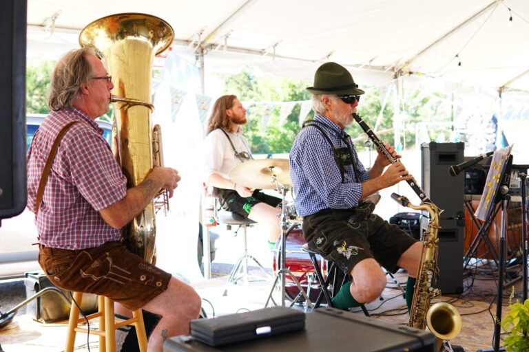 Traditional German Band plays music in the tent