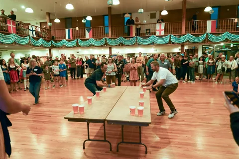 A contestant taking part in the table relay