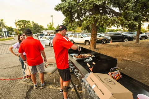 Volunteers tending the grill