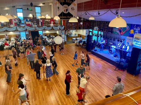 An overhead view of the Oktoberfest gathering